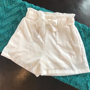 Maze Tie-Waist Belted White Shorts